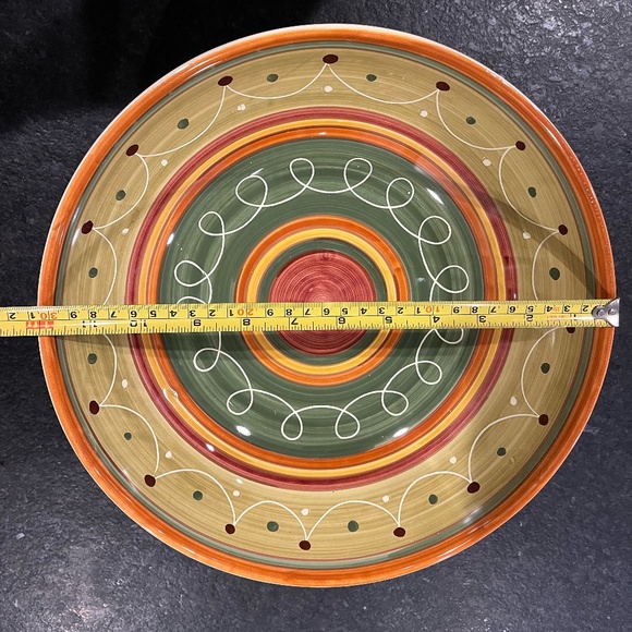 Pier 1 Etrusco Dinner Plate Orange Red and Green Bands Swirls and Dots Italy - Picture 3 of 3